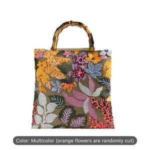 Floral Multicolor Women's Bag with Bamboo Handle